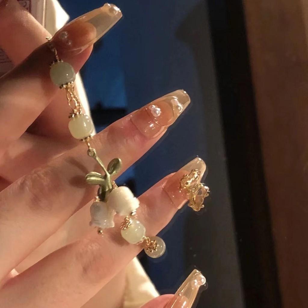 IFME Crystal Flower Leaf Bracelets for Women Fashion Lily of The Valley Pendant Beads Bracelet Accessories Jewelry