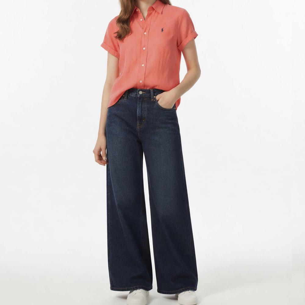 Polo Ralph Lauren SS26 Linen Pointed Collar Pony Embroidered Button Short Sleeve Shirt Women Shirts 211A92158-003