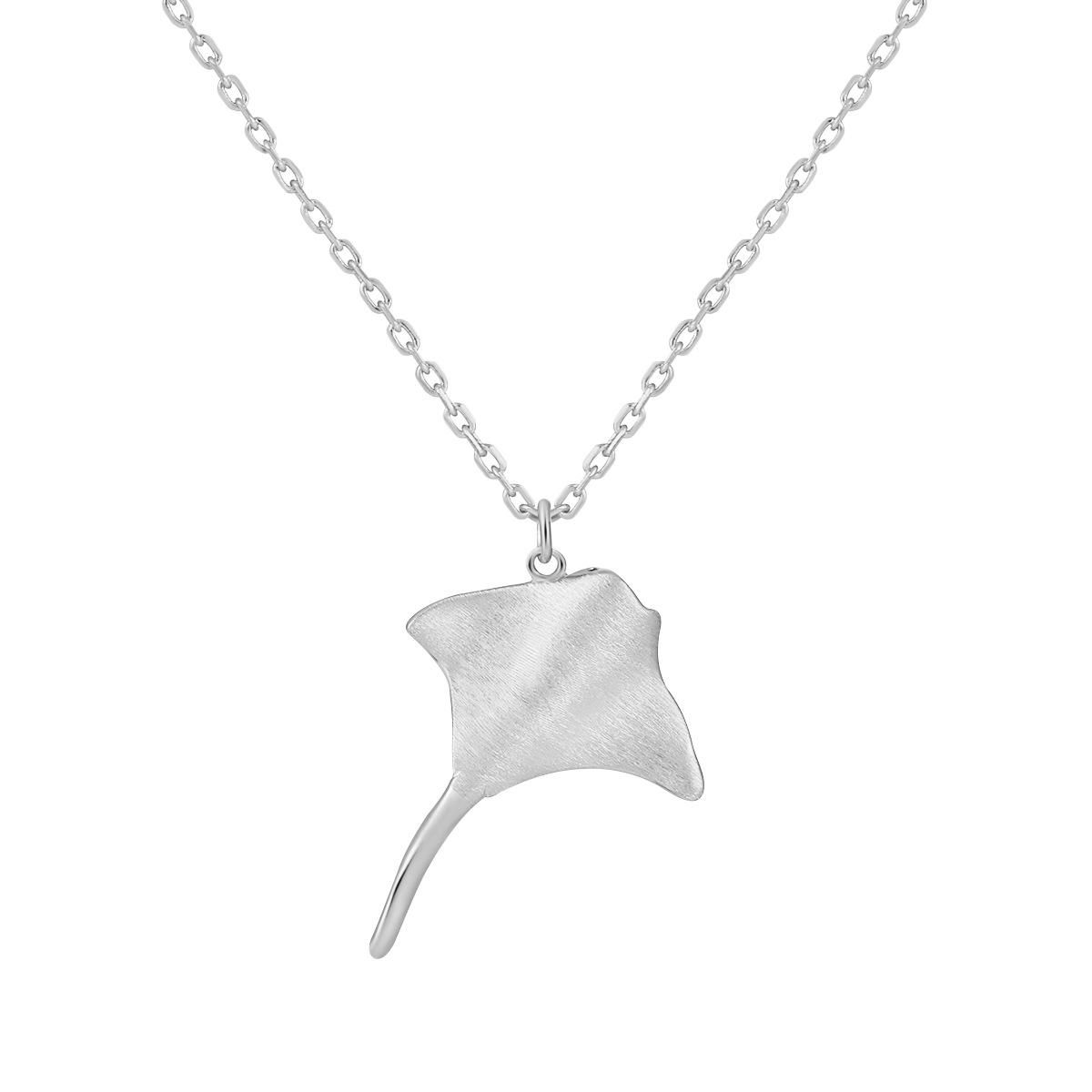 

Matte Brushed S925 Sterling Silver Stingroin Necklace Women Texture Fish Pendant Minimalist Daily Wear Fine Jewelry