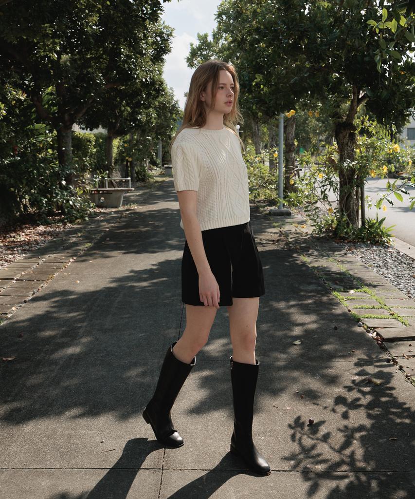 DEHEVE Half Sleeve Cable Knit [Ivory]
