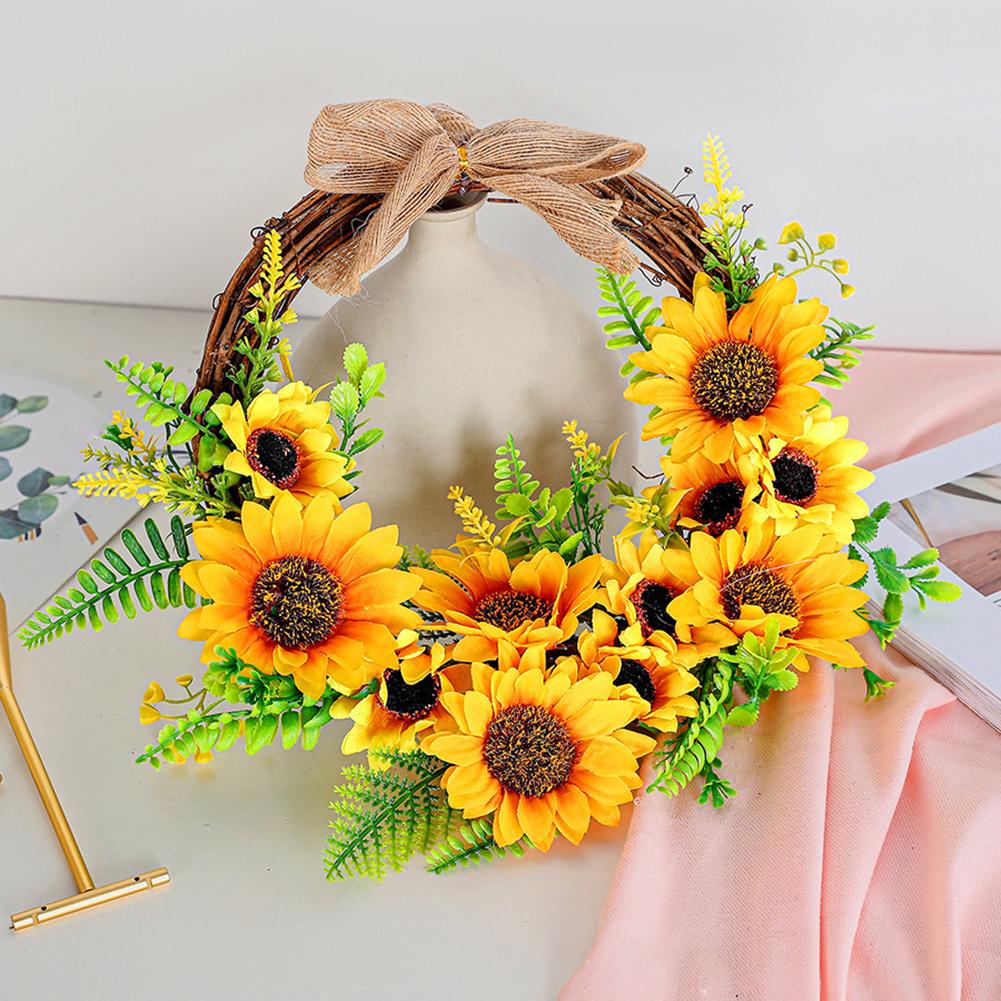 1PC Artificial Sunflower Garland 30*30 Cm Autumn Sunflower Wreath For Thanksgiving & Seasonal Home Decor Wreaths & Garlands