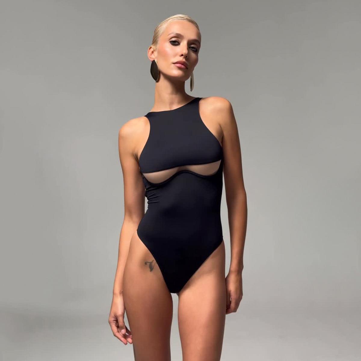 Bikini One Piece Swimsuit 2026 Vintage Black Swimwear Women Swimsuit Push Up Bathing Suit Beachwear Monokini Female SwimmingSuit S