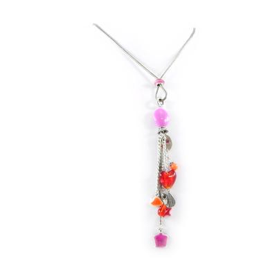 [H2423] - Designer Necklace 'Emilie' Pink Orange