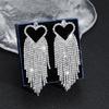 Europe And The United States Temperament Hollow Rhinestone Long Paragraph Tassel Love Earrings Senior Sense Earrings Female Earrings Jewelry