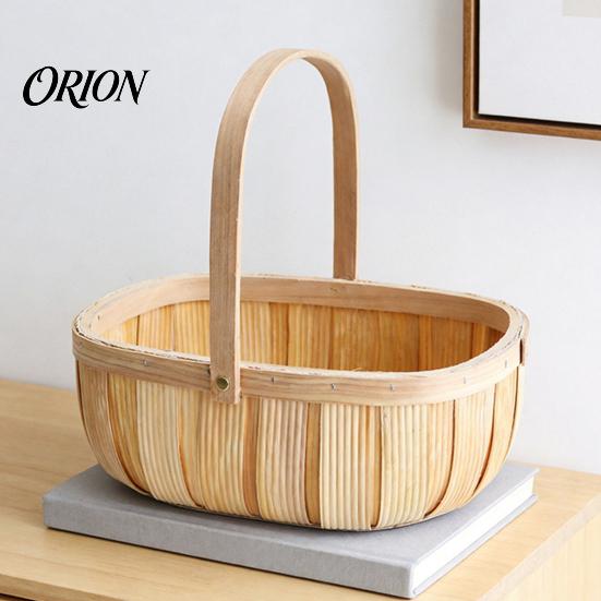Reinforced Handle Organizer Handmade Woven Wood Storage Basket, Oval with Handle, Hand Utility Basket Large Capacity Bin for Kitchen And Home
