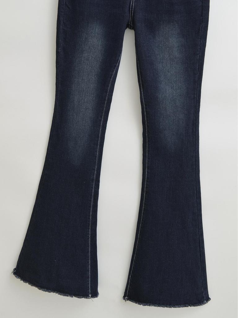 Women's Spicy Girl High-Waisted Slimming Flare Jeans - Stretchy, Hip-Lifting, Raw Hem, Fashionable Autumn Pants