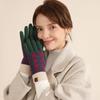 Adult Wool Winter Gloves for Women Japanese and Korean Plaid Outdoor Warm and Cold Proof Plus Velvet Knitted Cycling Full Finger Gloves