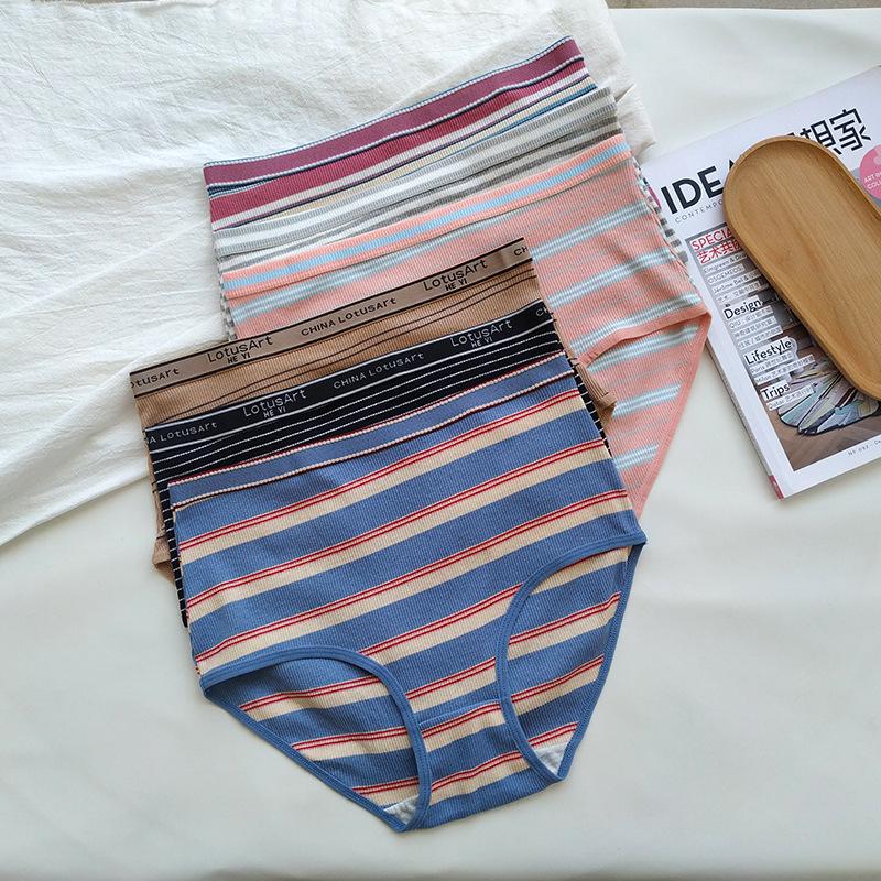 Soft and Breathable High Quality Comfort Large Size Ladies Panties Threaded Cotton Triangle Panties High Waist Panties Pure Cotton Female Sexy Briefs