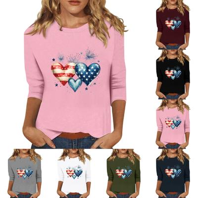 Women's Print Round Neck Top With Three Quarter Sleeves T-Shirt Three Quarter Sleeves T-Shirt