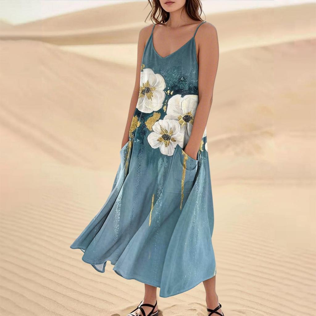 Damen Sommerkleid Lässig Locker Lange Strandurlaub Kleider
