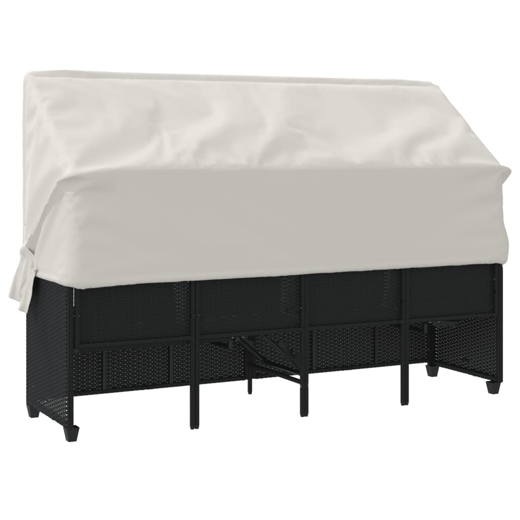 Sun Lounger with Canopy and Cushions Black Poly Rattan