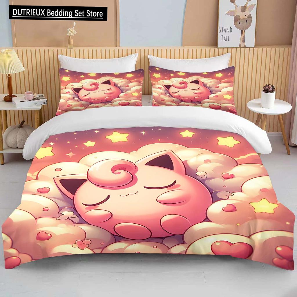 10 Sizes Pokemon Jigglypuff Print Pink Bedding Set Duvet Cover 1 Duvet Cover 2 Pillowcases Adult and Children Bedding Set Luxury