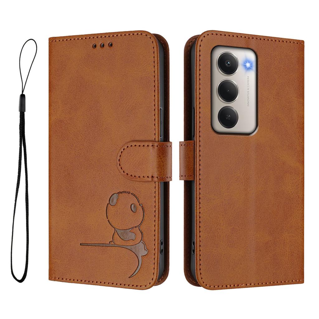 For Xiaomi Redmi 15 4G (EU) (171mm) Case Panda Imprint RFID Blocking Wallet Leather Phone Cover with Wrist Strap