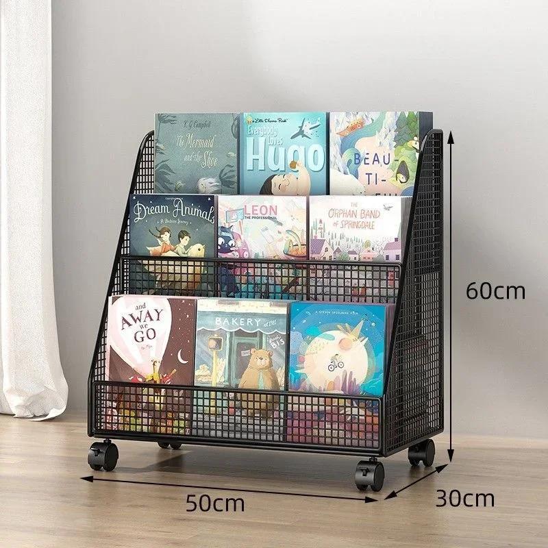 

Большая тележка для книг, мобильная железная полка для документов и книг, стеллаж, хранение под столом для картин, книжная полка-держатель, органайзер для детской комнаты чёрный