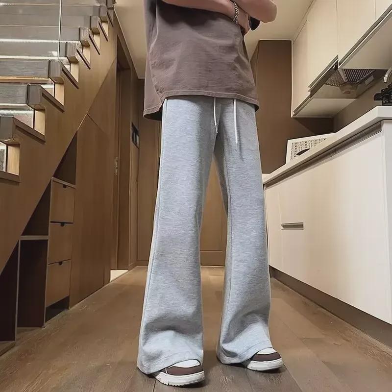 Unisex Summer Retro Wide-Leg Drawstring Sweatpants - Slightly Flared Drape, Floor-Length Sports Trousers
