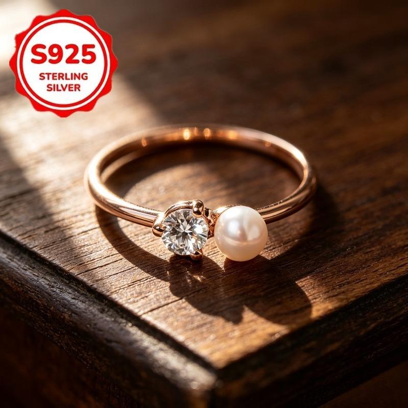 1pcs 925Sterling Silver Women's ring with ultra-bright inlay3A Diamond and pearl gifts carry beautiful meanings