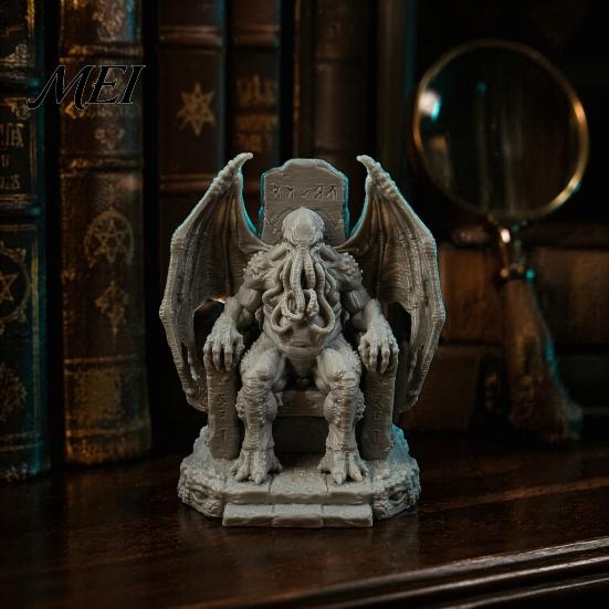 Detailed Bat Wing Sculpture 3D Printed Throne Cthulhu Statue, Gothic Resin Figurine for Shelf & Desk Tabletop Display Figures Decor, Tentacle Monsters