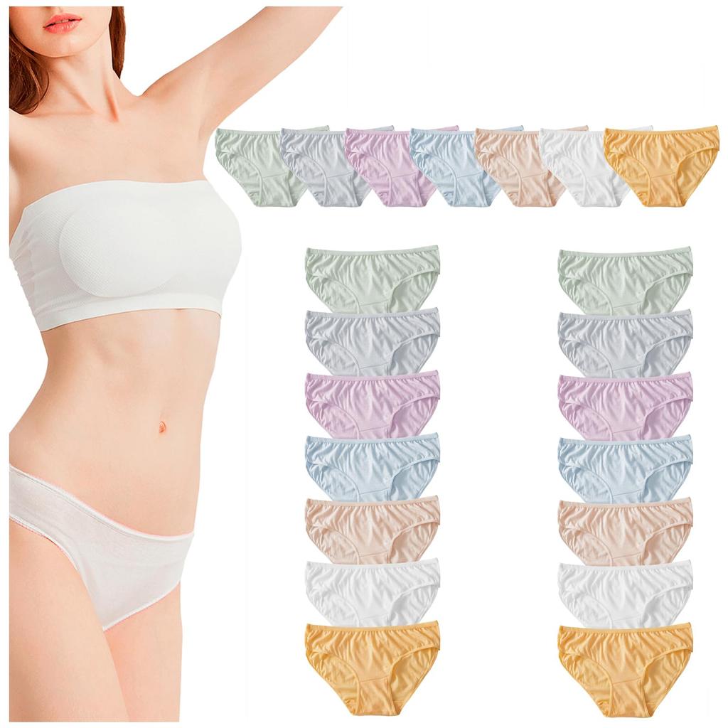 Disposable Underwear Set for Individually Perfect for Disaster and Business Trips [zhuolan] 21-Pack Women, 100% Cotton, Hygienic, Wrapped,