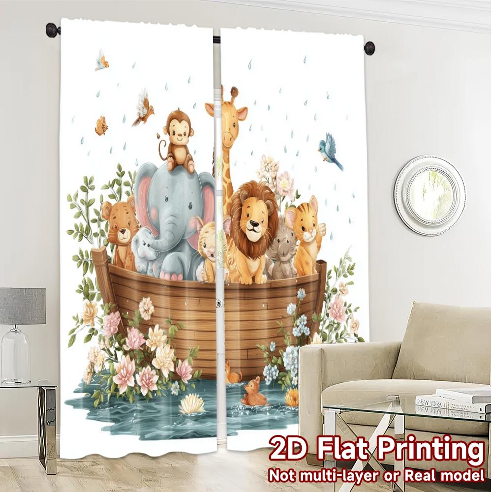 2pcs, 2D FLAT PRINTING Curtains (Without Rod) Animal Ark Fashionable Popular Curtains Versatile Polyester Curtains Home Decor