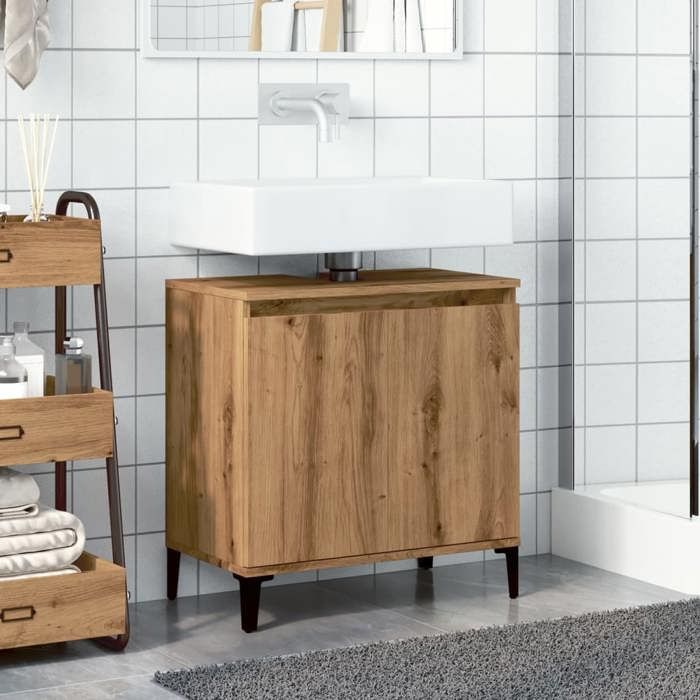 VidaXL Armoire d'évier chêne artisanal 58x33x60 cm bois d'ingénierie, meuble de lavabo de salle de bain, meuble de salle de 857118