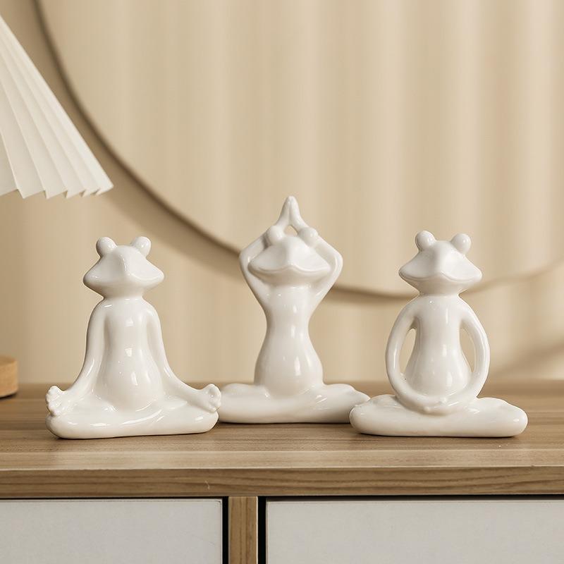 Home Decor Frog Abstract Art Ceramic Yoga Poses Figurine Porcelain Lady Figure Statue Studio Decor Ornament Indoor Decoration