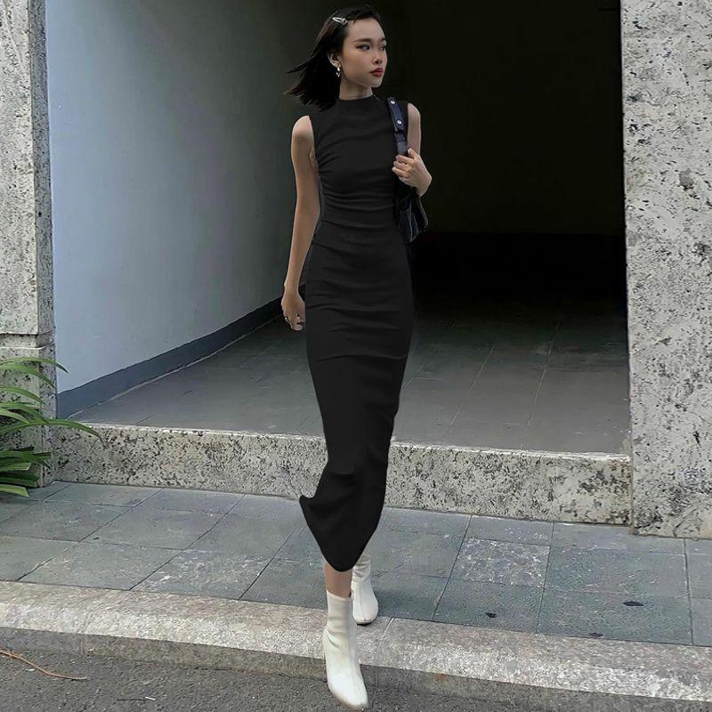 

Campus Fashion Cool Street Elegant Slim-Fit Figure Flattering Long Dress Black S