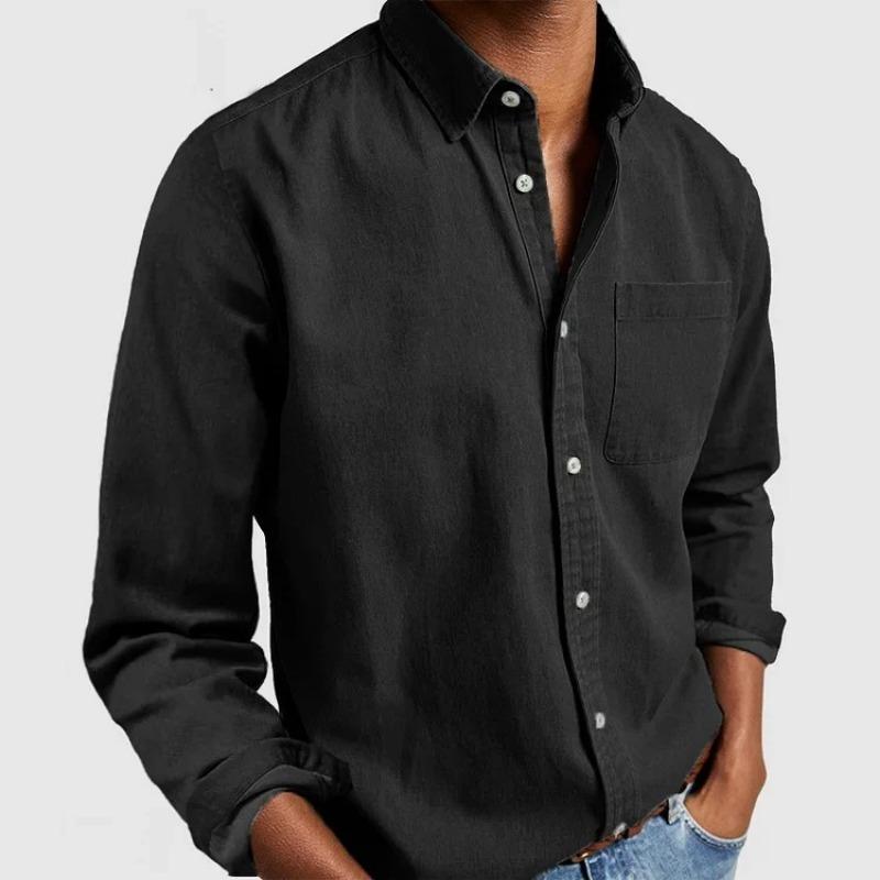 New Men's Shirt New Men's Shirt with Long Sleeves and Lapels