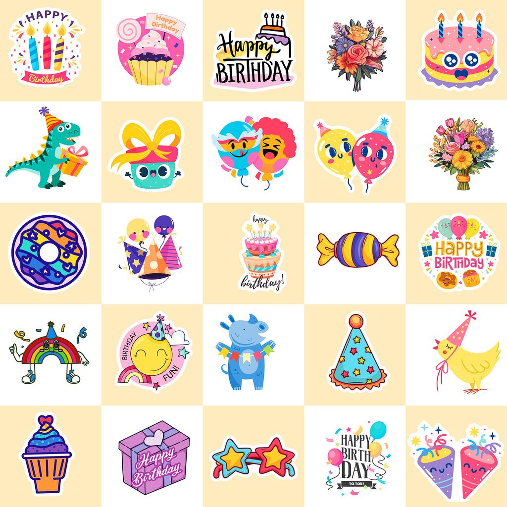 50 Happy Birthday Party Graffiti Aufkleber Party Kuchen Kerze Luftballons Happy Birthday Aufkleber