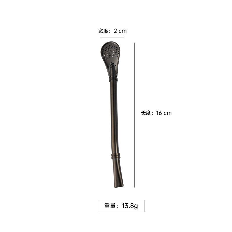 304 Stainless Steel Double Ring Straw Spoon Mate Tea Tool Spoon Titanium Plated Multi-color PVD with Filter Can Be Customized