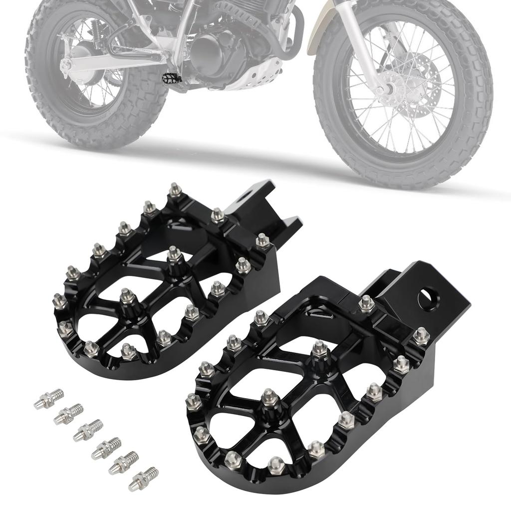 JFG Motorcycle Foot Pegs Step Anti-Slip Aluminum Folding Fit TW200 1987-2023 Motorcycle - Black