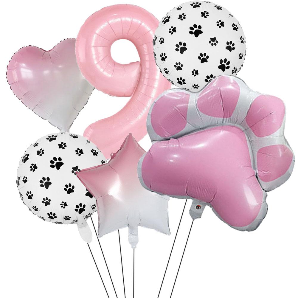 6Pcs Animal Let's Pawty Dog Cat Paw Aluminum Balloon 40 inch Pink Number Birthday Party Decor Balloon Baby Shower