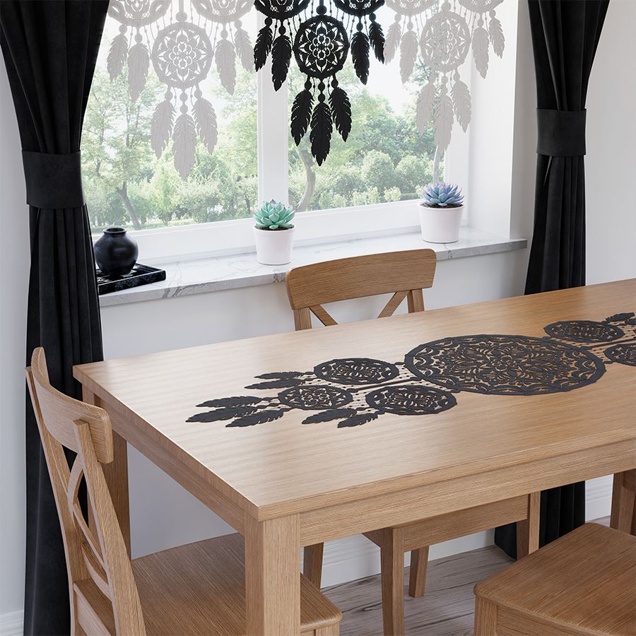 Lea Łapacz Snów - Bieżnik Gotowy Żakardowy - 45X155 Cm - Bolor Czarny
