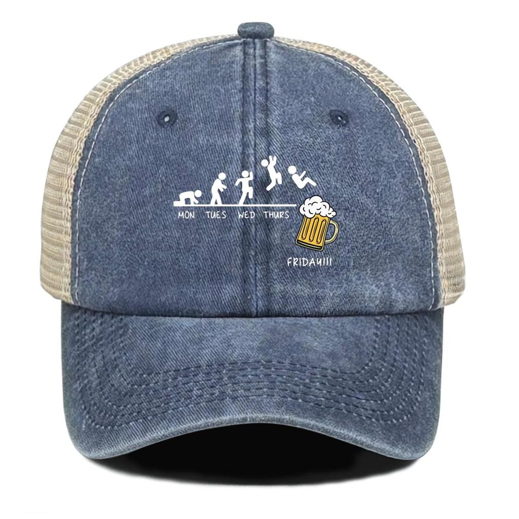 Friday Beer Print Snapback Mesh Cap, Sports Hat Unisex Slouchy Inelastic Simple Adjustable Sun Hat