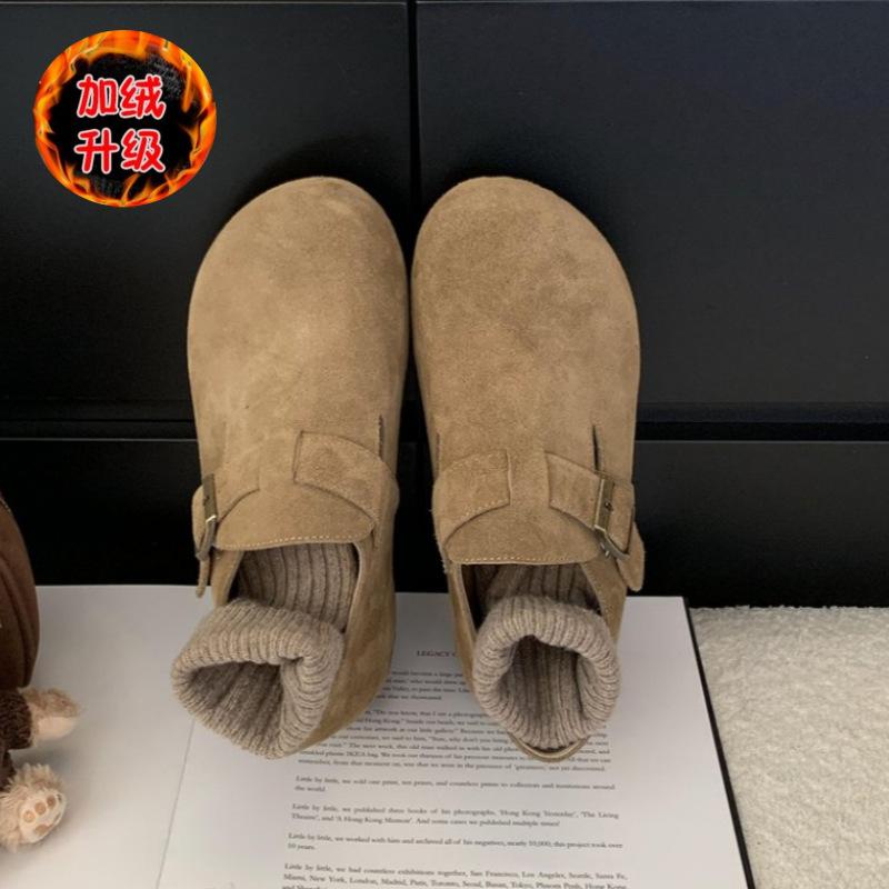 Rindsleder-Version! Mori Plattform Boken Schuhe vielseitige Slipper Herbst und Winter neue Retro Einzel Schuhe Ein-Pedal Damen Schuhe