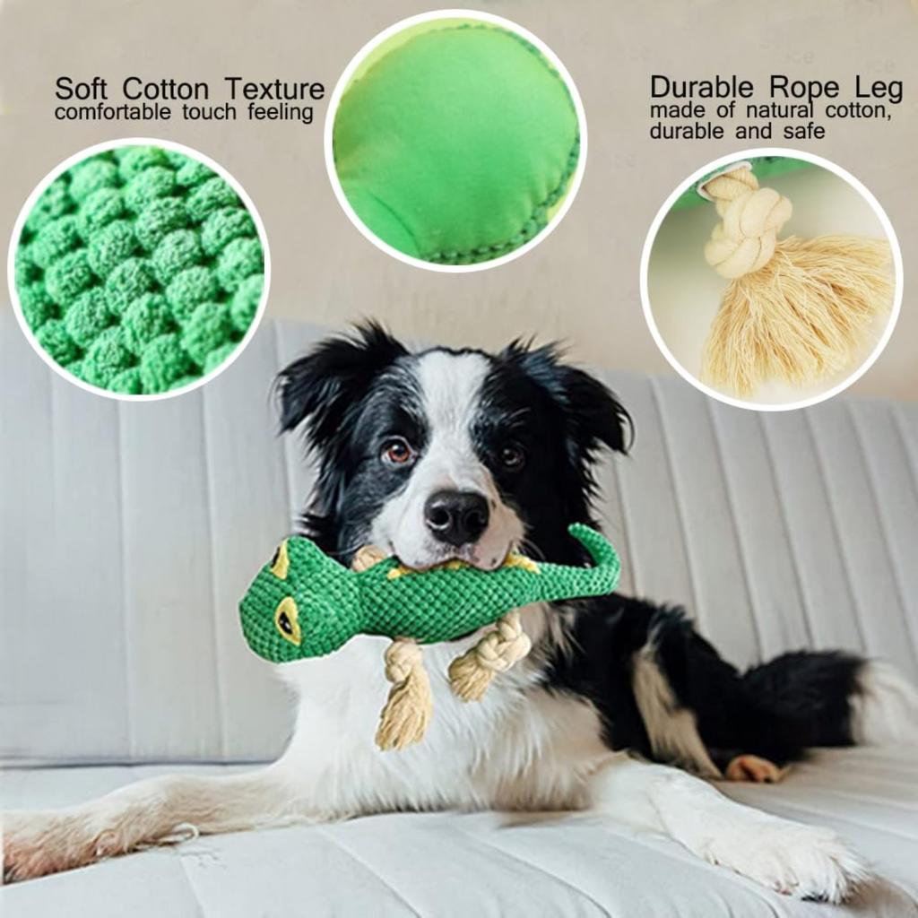 Husdjursleksak Ödleform Riv- och bitresistent, Skällande bitring Bomullsrep för att minska tristess Plyschleksak