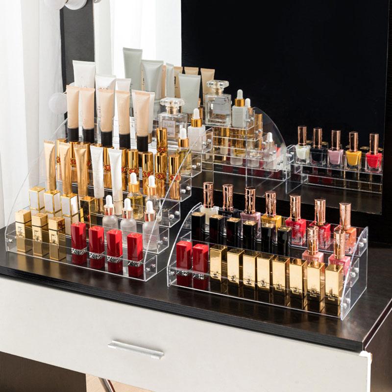 Clear Acrylic Cosmetic Storage Holder with Multiple Compartments for Nail Polishes and Lipsticks