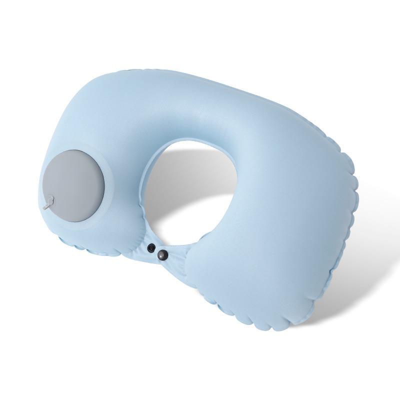 Portable Inflatable U-shaped Neck Pillow for Travel - Milk Silk Press-type for Car & Airplane