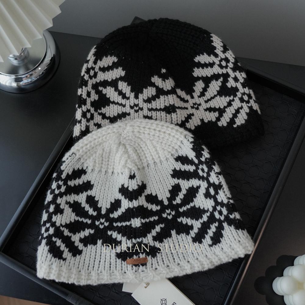 Wool Vintage Knit Beanie With Hand Embroidered Design For Winter Casual Wear