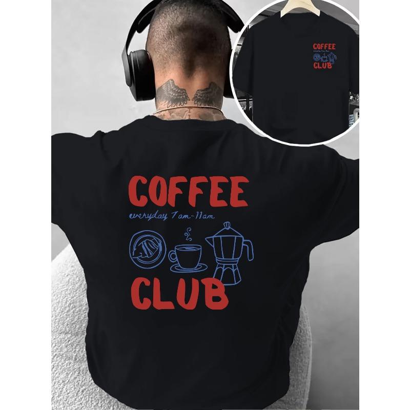 

Creative Double-Sided COFFEE CLUB Coffee Print: Casual Healing Style Pattern Men S Fashion Trendy T-Shirt, Suitable for Home Daily Leisure S чёрный