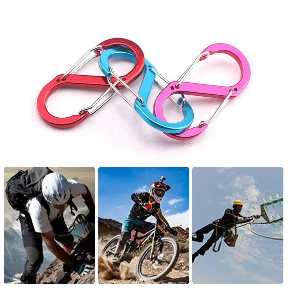 10pcs S Double Carabiner Set Tactical Gear Hooks Camping EDC Survival Climbing Spring Backpack Clasps Keychain Key Chain Clip