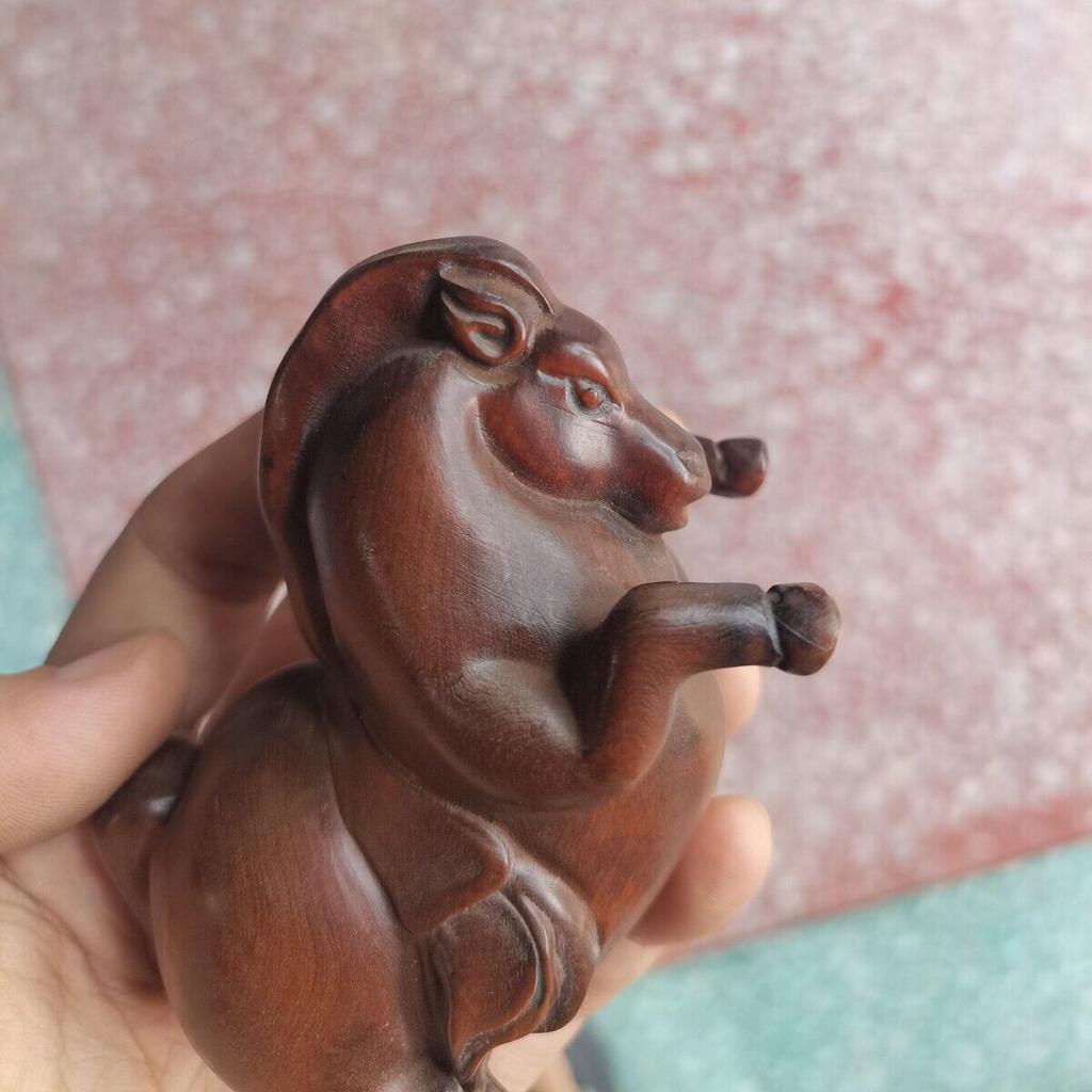 Chinese Antique Boxwood Wooden Hand Carved Exquisite Little Fat Horse Statue Art
