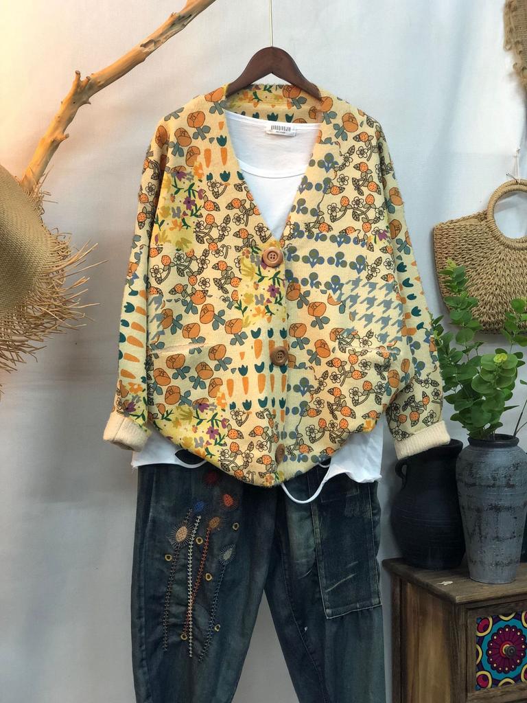 Factory new autumn and winter cute printed imitation mink velvet jacket women's Korean version loose lazy sweater