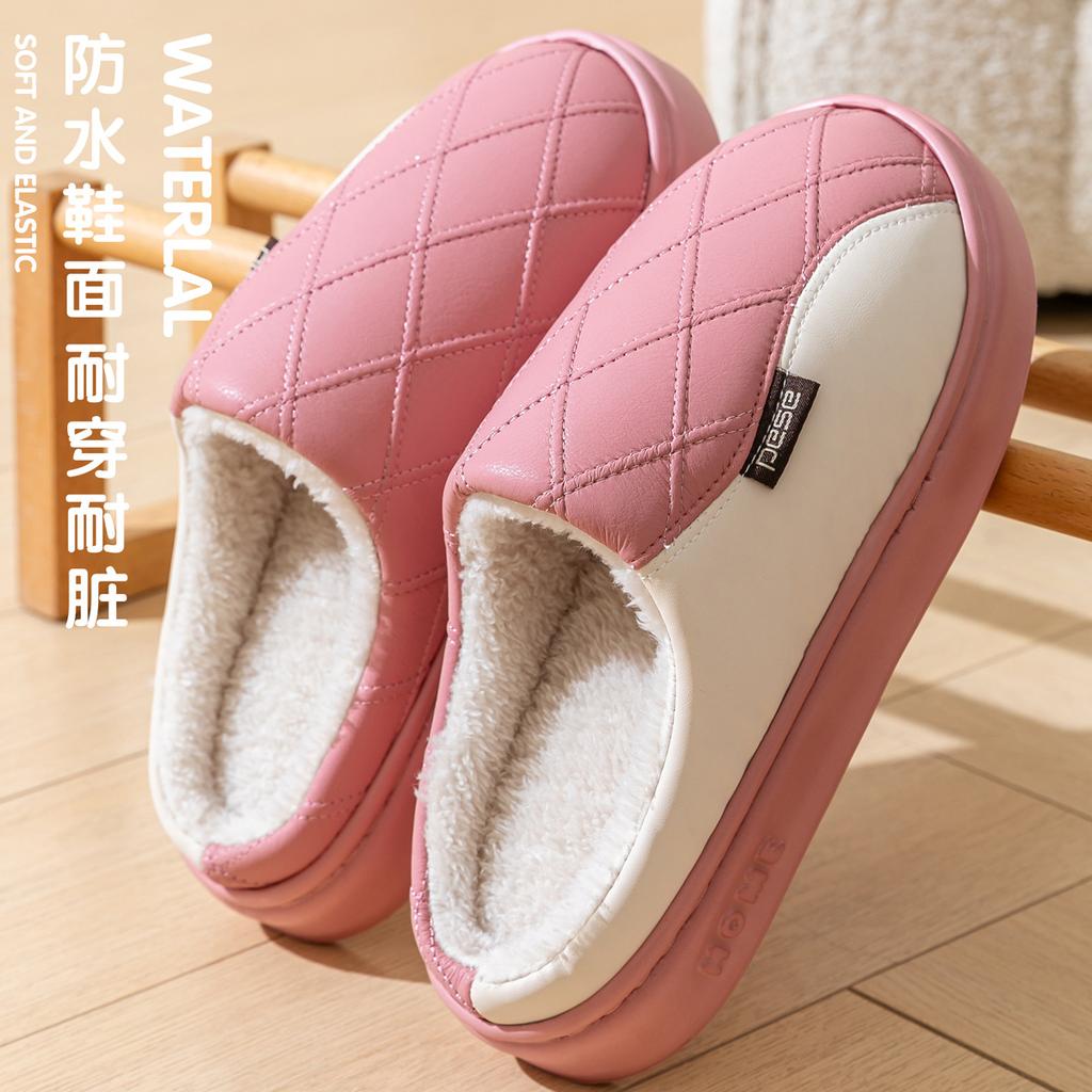 Waterproof cotton slippers winter 2025 new outdoor wear indoor home non-slip thick bottom couple cotton drag winter