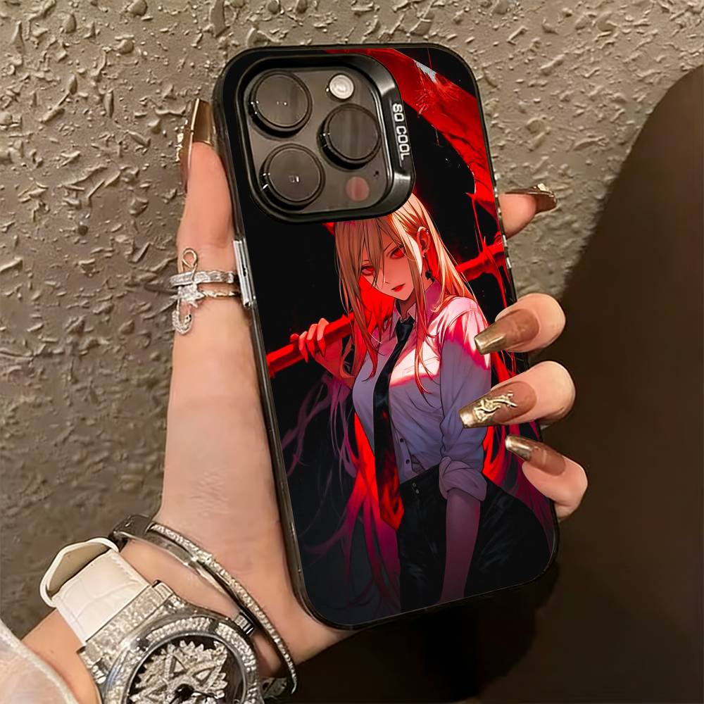 

Chainsaw-w Man P-Power Phone Case For iPhone 17,16,15,14,13,12,11 Plus,Pro Max,XS,Colored Silver Plated Inside Cover iPhone16pro
