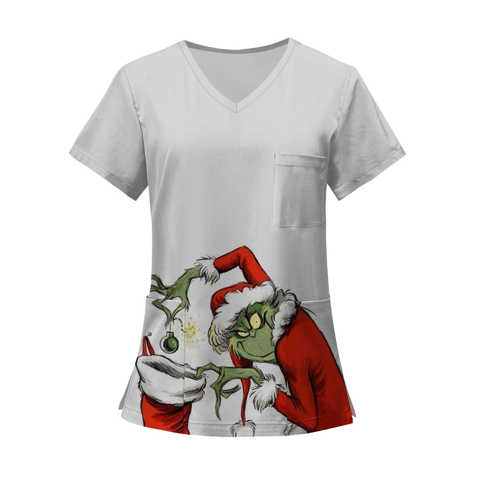 

Женские модные топы с короткими рукавами и V-образным вырезом с принтом, рабочие футболки с карманами S белый