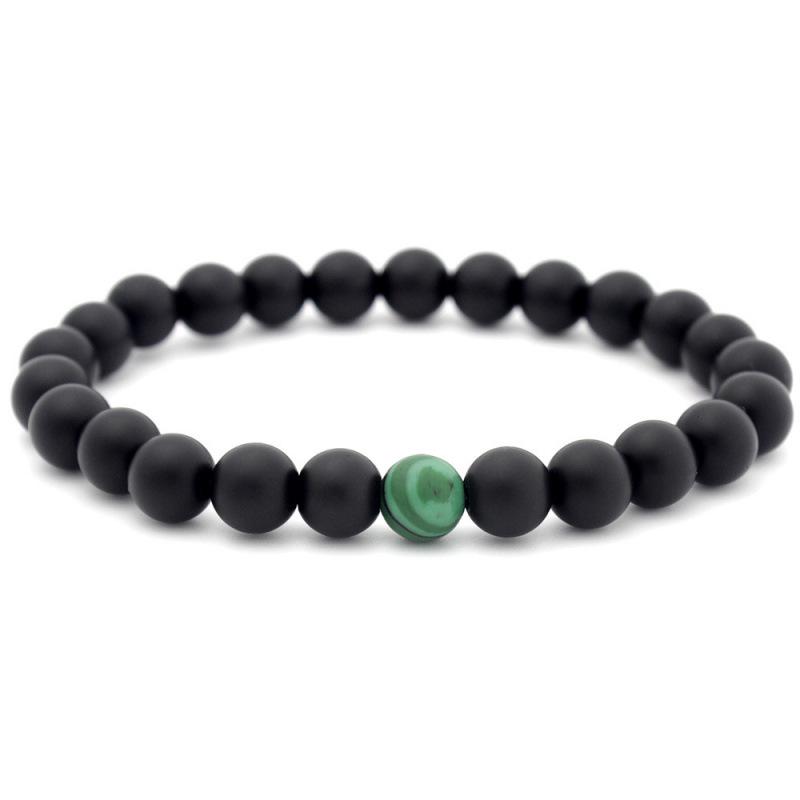 Matte Black & Malachite Stone Couple Bracelet - 8mm Frosted Design