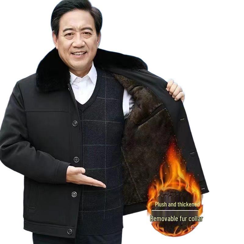 Men's Thick Warm Fleece-Lined Jacket, Short Cotton-Padded Coat for Autumn/Winter, Ideal for Middle-Aged and Elderly Dads.