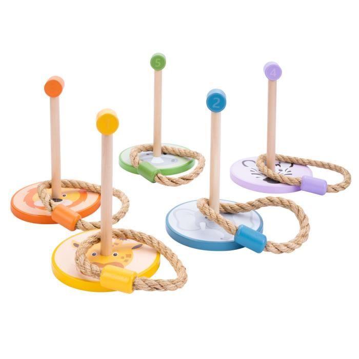 Jeu d'adresse - Engelhart - 604020 - 5 anneaux en corde - 5 figurines en bois - Multicolore