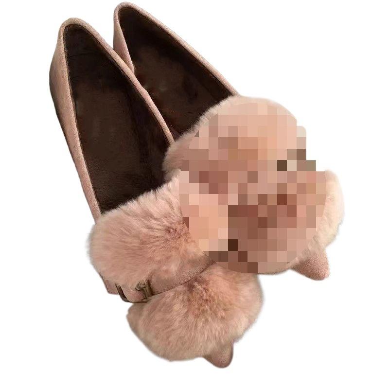 Mao Mao Single Shoes Women's 2025 Winter New Korean Version Versatile Fleece Thickened Warm Shallow Mouth Pointed Toe Snow Boots Cotton Shoes