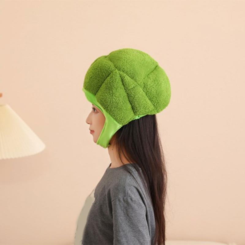 Green Plush Brokkoli Hat Brokkoli Headgear Novel Funny Brokkoli Caps Cartoon Vegetable Hat Halloween Cosplay Costume